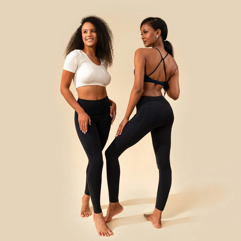 Model lifestyle product photo for leggings e-commerce listing